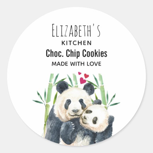 Sticker Rond Cute Panda Ours Cuddin Aquarelle Cuisine (Devant)