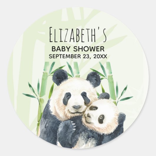 Sticker Rond Cute Panda Ours Cuddin Baby shower d'aquarelle (Devant)