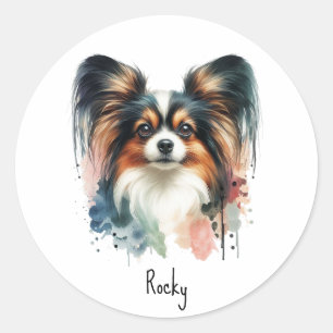 Sticker Rond Cute Papillon Chien Aquarelle Art