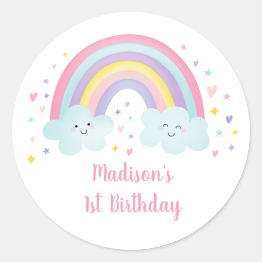 Sticker Rond Cute Pastel Arc-en-ciel nuages Anniversaire (Devant)