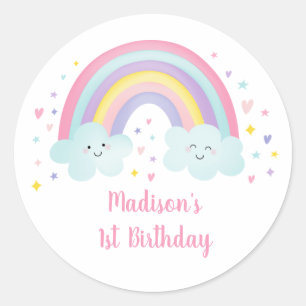 Sticker Rond Cute Pastel Arc-en-ciel nuages Anniversaire