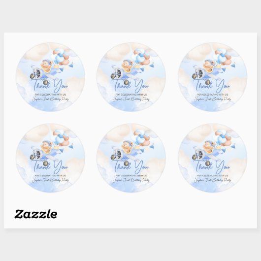 Sticker Rond Cute Pastel Bleu Brown ours bébé Merci (Feuille)