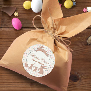 Sticker Rond Cute Pastel Bunnies Printemps fleurit Bonne Pâques