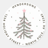 Sticker Rond Cute Pastel Christmas Tree Adresse de retour (Devant)