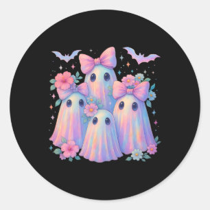 Sticker Rond Cute Pastel Ghost Boo Crew Floral Correspondant Ha