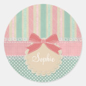 Sticker Rond Cute Pastel Polka Dot & Stripes Design (Devant)