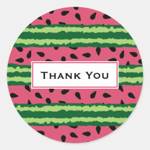 Sticker Rond Cute pastèque Motif rose et Merci vert