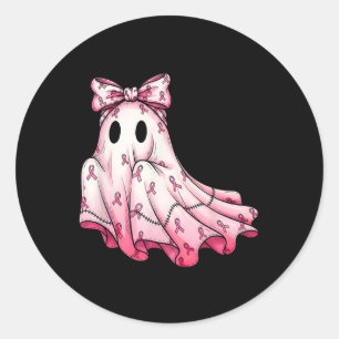 Sticker Rond Cute Patchwork Ghost Pink Ribbon Cancer du sein Aw