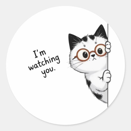 Sticker Rond Cute Peeking Cat Watching You (Devant)