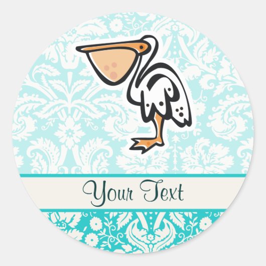 Sticker Rond Cute Pelican ; Turquoise (Devant)