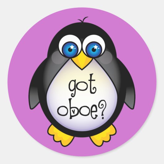 Sticker Rond Cute Penguin Musique Obe Oboe (Devant)