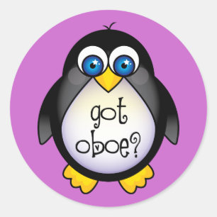 Sticker Rond Cute Penguin Musique Obe Oboe