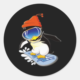 Sticker Rond Cute Penguin Snowboard Surfer Casquette d'hiver