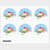 Sticker Rond Cute Père Noël, Elf et Reindeer de et vers (Feuille)