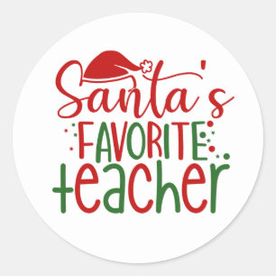 Sticker Rond Cute Père Noël Favori Enseignant Rouge Vert Blanc 