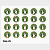 Sticker Rond Cute Père Noël Penguin (Feuille)
