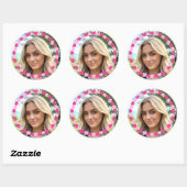 Sticker Rond Cute Personalized Photo Love Heart Pink (Feuille)