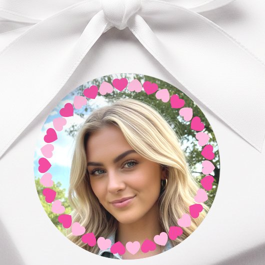 Sticker Rond Cute Personalized Photo Love Heart Pink