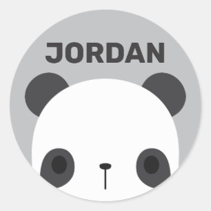 Sticker Rond Cute petit ours Panda avec nom personnalisé