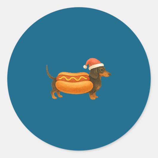 Sticker Rond Cute Petite Christmas Funny Hot Dog Dachshund Prem (Devant)