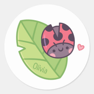 Sticker Rond Cute Petite Ladybug Chez Les Enfants Feuilles Pers
