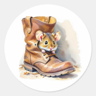 Sticker Rond Cute petite souris en démarrage