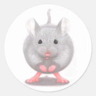 Sticker Rond Cute petite souris gris