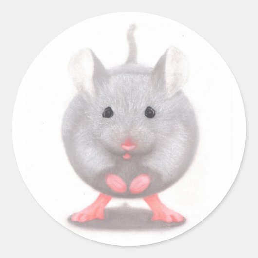 Sticker Rond Cute petite souris gris (Devant)