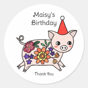 Sticker Rond Cute Pig Barnyard Personnalisé Anniversaire fête e