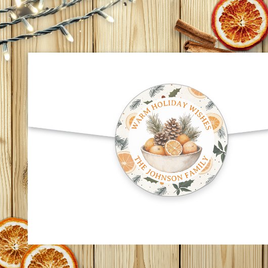 Sticker Rond Cute Pine Cônes et Oranges Noël personnalisé