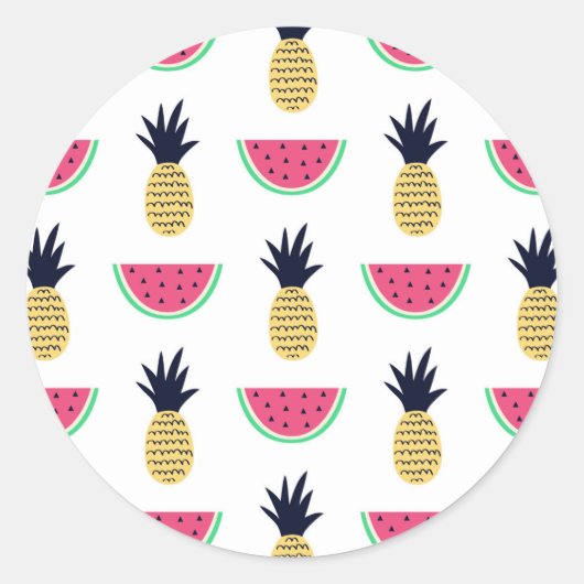 Sticker Rond Cute Pineapple et Watermelon Doodle Pattern (Devant)
