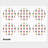 Sticker Rond Cute Pineapple et Watermelon Doodle Pattern (Feuille)