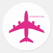 Sticker Rond Cute Pink Airplane Girl Pilot Personalized  (Devant)