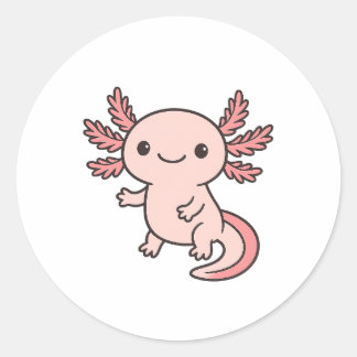 Sticker Rond Cute Pink Axolotl Cartoon – Adorable Kawaii Salama