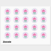 Sticker Rond Cute Pink Cupcake Pastel Pink Custom Text (Feuille)