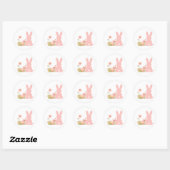 Sticker Rond Cute Pink Easter Bunny with Spring Flowers (Feuille)
