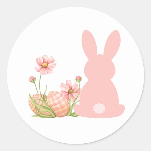 Sticker Rond Cute Pink Easter Bunny with Spring Flowers (Devant)