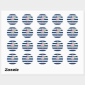 Sticker Rond Cute Pink Flamingos Tropical Leaf, Striped (Feuille)