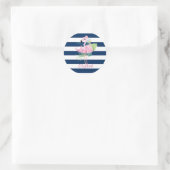 Sticker Rond Cute Pink Flamingos Tropical Leaf, Striped (Sac)
