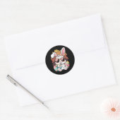 Sticker Rond Cute Pink Plaid Pattern Easter Bunny Face Rabbit E (Enveloppe)