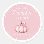 Sticker Rond Cute Pink Pumpkin Girl 1st Birthday (Devant)