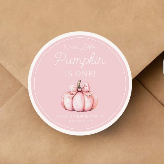 Sticker Rond Cute Pink Pumpkin Girl 1st Birthday