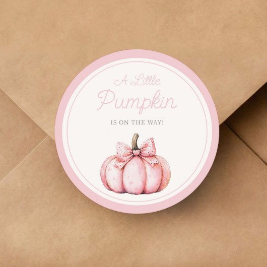 Sticker Rond Cute Pink Pumpkin Girl Baby Shower
