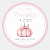 Sticker Rond Cute Pink Pumpkin Girl First Birthday (Devant)
