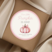 Sticker Rond Cute Pink Pumpkin Girl First Birthday