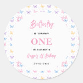 Sticker Rond Cute Pink Purple Butterfly 1st Birthday for Girls (Devant)