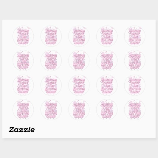 Sticker Rond Cute Pink Whimsical Dreamer Typography (Feuille)