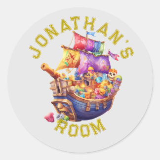 Sticker Rond Cute Pirate Ship Personalized 
