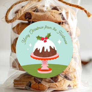 Sticker Rond Cute Plum Pudding Retro Christmas Nom du gâteau