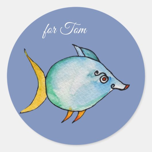 Sticker Rond Cute poisson bleu Nom personnalisé (Devant)